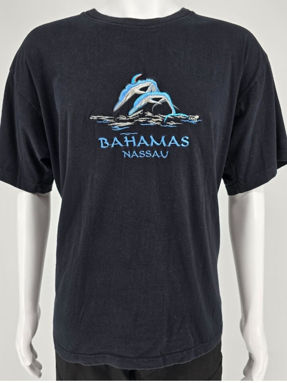 Vintage 1990s Dorsett Tee's Nassau Bahamas Embroidered Dolphins T-Shirt (XXL)